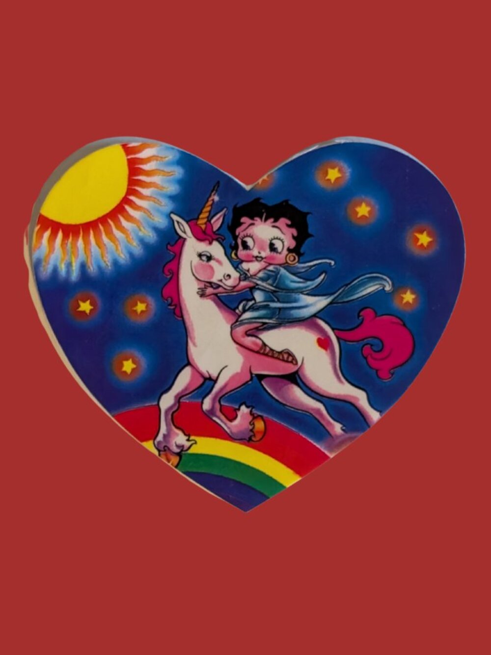 5/$25 Vintage Upcycled 1982 Lisa Frank Betty Boop Riding Unicorn Heart Sticker